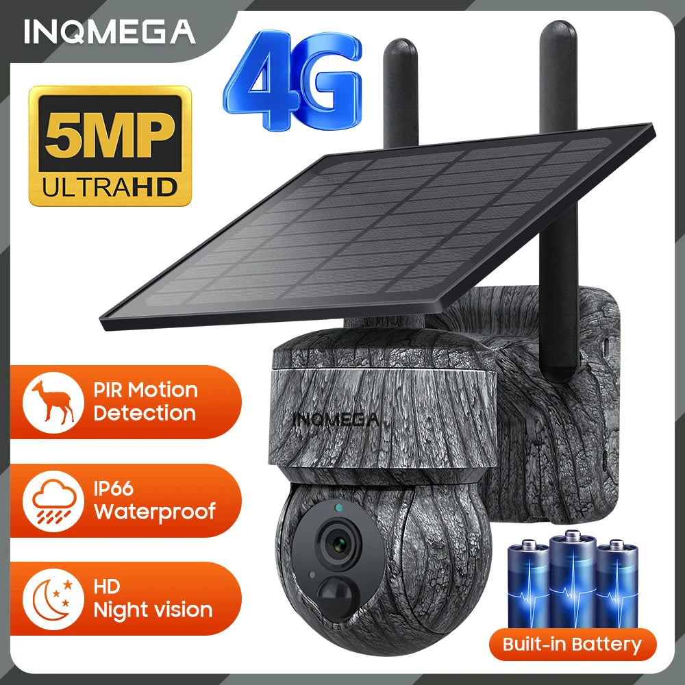 كاميرا مراقبة شمسية لاسلكية INQMEGA بدقة 5MP/4MP – تعمل ببطارية وتدعم شريحة 4G